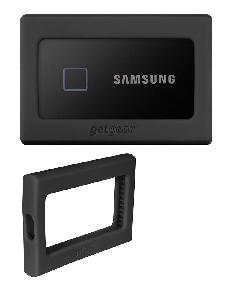GETGEAR حماية سيليكون لجهاز سامسونج T7 و T7 توتش SSD محمول - 1TB، 2TB، 500GB، USB 3.2، امتصاص صدمات قوي، مقاوم للانزلاق - أسود (أسود) - Image 1